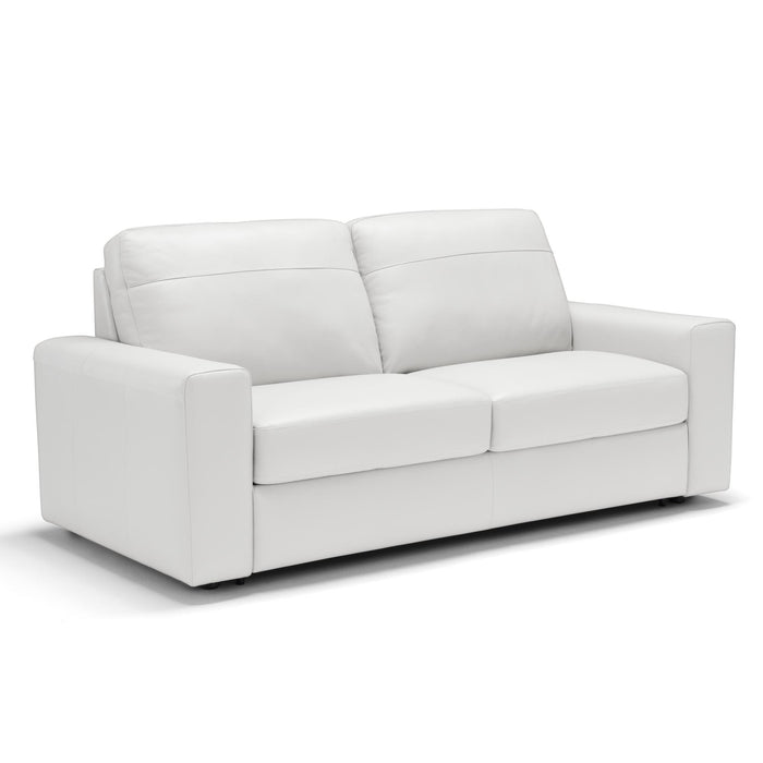 Sunset Trading Divine Leather Sofa Sleeper | White | 3 Seater Couch with Full Size Pull Out Mattress