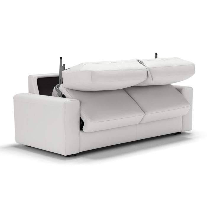 Sunset Trading Divine Leather Sofa Sleeper | White | 3 Seater Couch with Full Size Pull Out Mattress