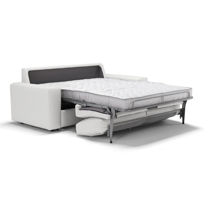 Sunset Trading Divine Leather Sofa Sleeper | White | 3 Seater Couch with Full Size Pull Out Mattress