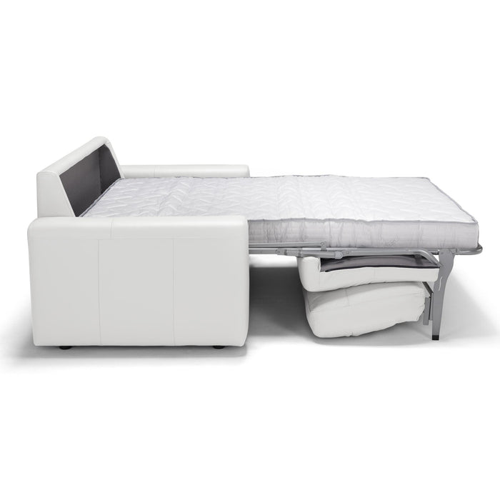 Sunset Trading Divine Leather Sofa Sleeper | White | 3 Seater Couch with Full Size Pull Out Mattress