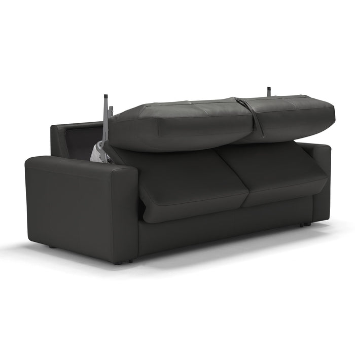 Sunset Trading Divine Leather Sofa Sleeper | Dark Gray | 3 Seater Couch With Full Size Pull Out Mattress