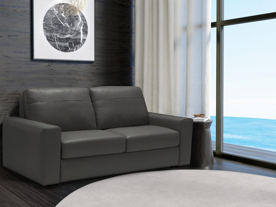Sunset Trading Divine Leather Sofa Sleeper | Dark Gray | 3 Seater Couch With Full Size Pull Out Mattress