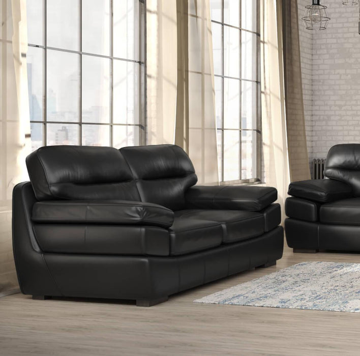 Sunset Trading Jayson 73" Wide Top Grain Leather Loveseat | Black
