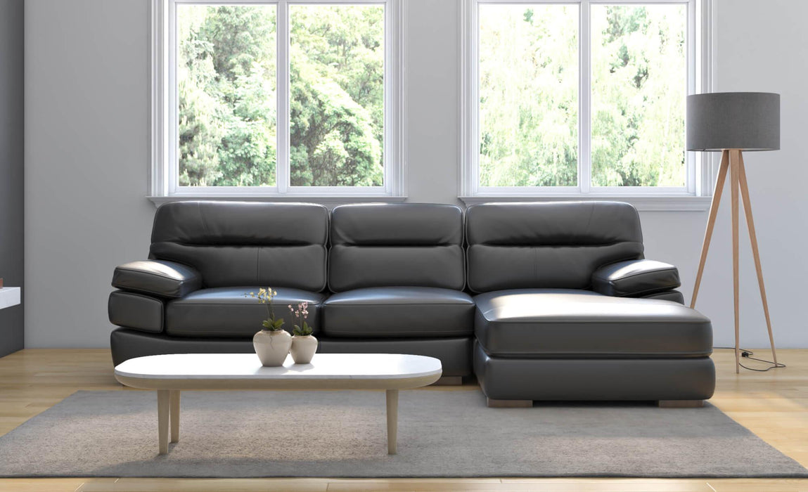 Sunset Trading Jayson 115" Wide Top Grain Leather Sofa with Chaise | Black Right Facing Chofa | Oversized Couch Sectional