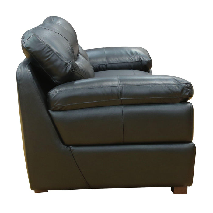 Sunset Trading Jayson 89" Wide Top Grain Leather Sofa | Black Stationary Couch