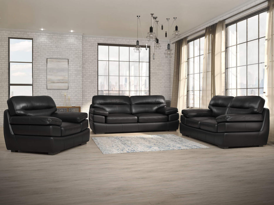 Sunset Trading Jayson 3 Piece Top Grain Leather Living Room Set | Black Sofa Loveseat and Chair