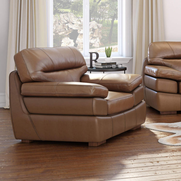 Sunset Trading Jayson 45" Wide Top Grain Leather Armchair | Chestnut Brown