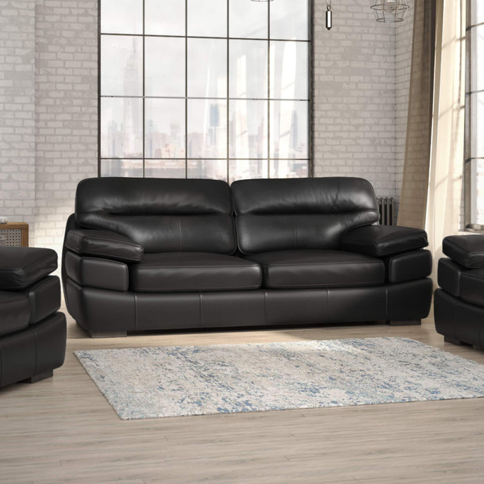 Sunset Trading Jayson 89" Wide Top Grain Leather Sofa | Black Stationary Couch