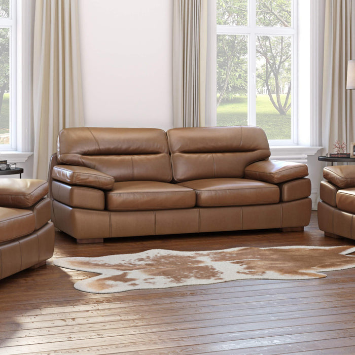 Sunset Trading Jayson 89" Wide Top Grain Leather Sofa | Chestnut Brown
