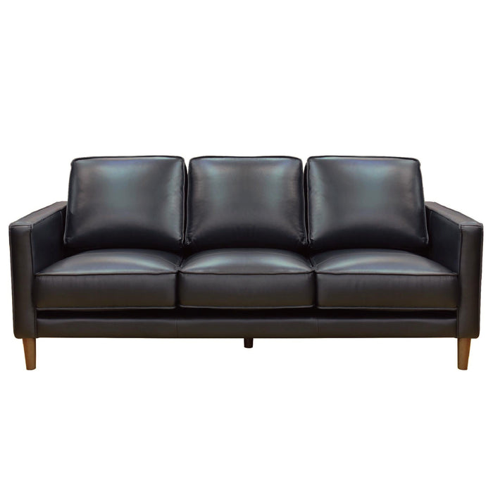 Sunset Trading Prelude 79" Wide Black Top Grain Leather Sofa | Mid Century Modern 3 Seater Couch