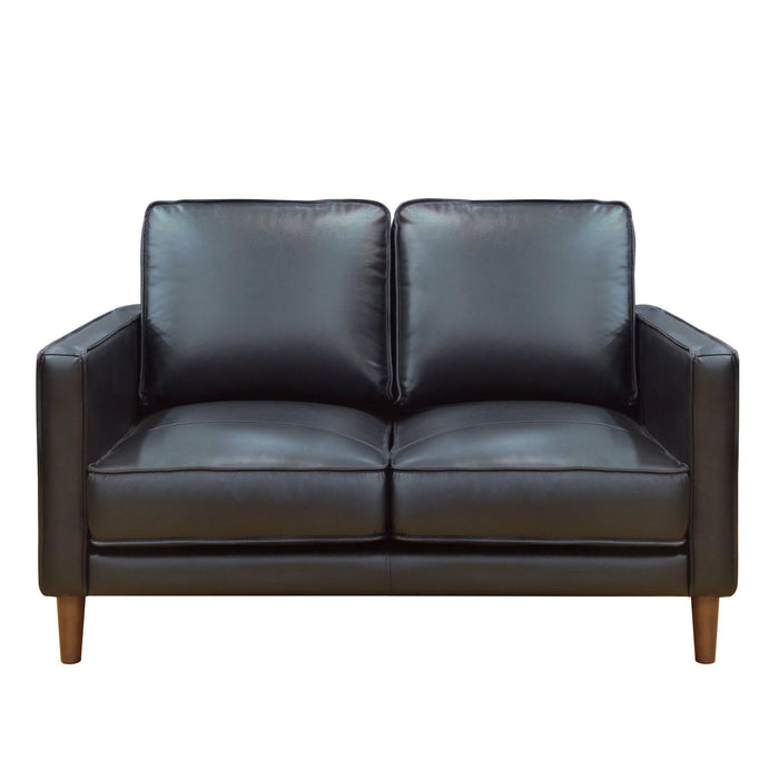 Sunset Trading Prelude 55" Wide Black Top Grain Leather Loveseat | Mid Century Modern Small Couch