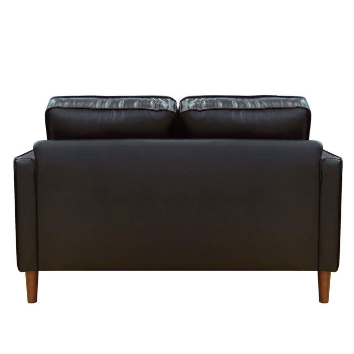Sunset Trading Prelude 55" Wide Black Top Grain Leather Loveseat | Mid Century Modern Small Couch