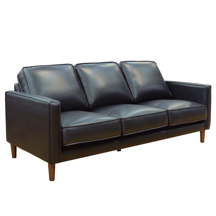 Sunset Trading Prelude 3 Piece Black Top Grain Leather Living Room Set | Mid Century Modern Sofa Loveseat and Chair