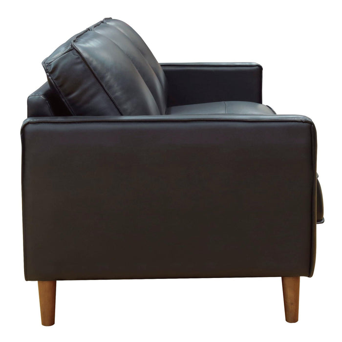 Sunset Trading Prelude 79" Wide Black Top Grain Leather Sofa | Mid Century Modern 3 Seater Couch