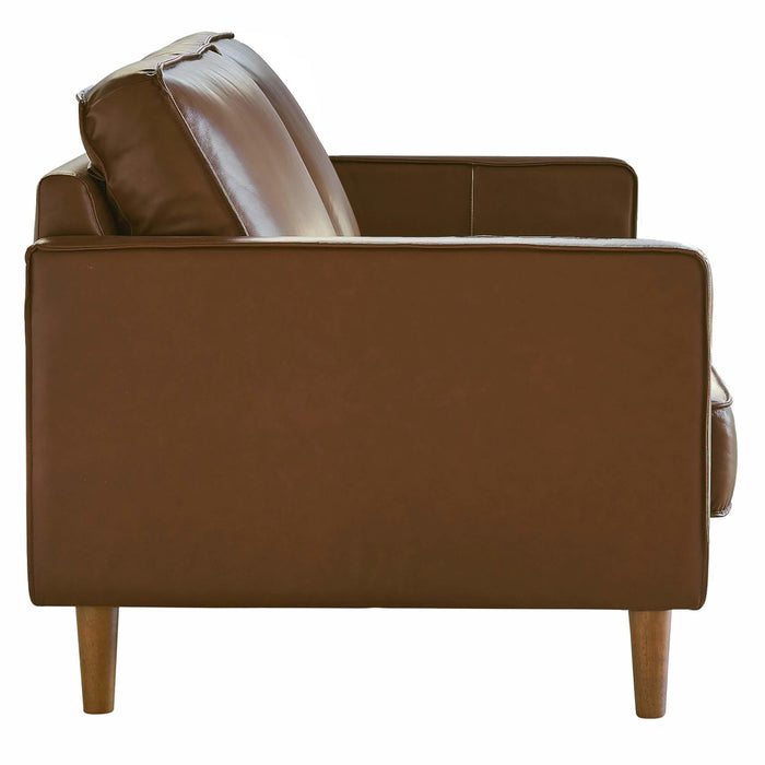 Sunset Trading Prelude 55" Wide Top Grain Leather Loveseat | Chestnut Brown | Mid Century Modern Small Couch