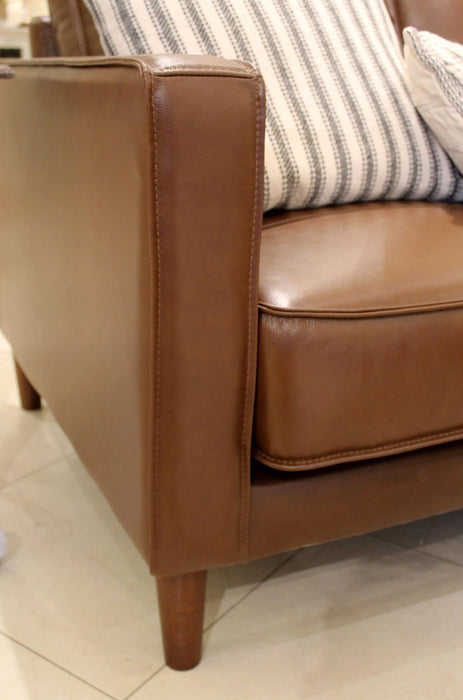 Sunset Trading Prelude 79" Wide Top Grain Leather Sofa | Chestnut Brown | Mid Century Modern 3 Seater Couch