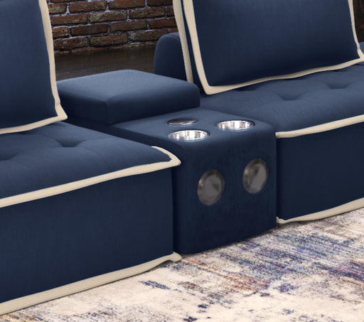 Sunset Trading Pixie Speaker Console | Modular Voice Bluetooth USB Outlets Storage Cupholders | Navy Fabric -  Chapter 11 Furniture (Lewiston, Maine)