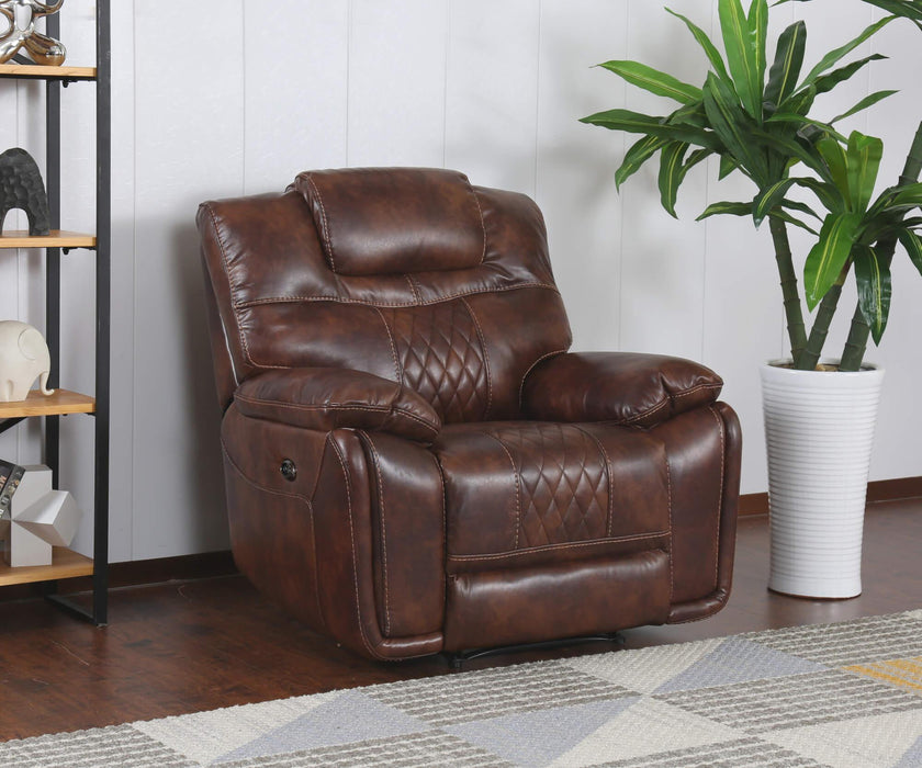 Sunset Trading Diamond Power Recliner | Brown Leather Gel