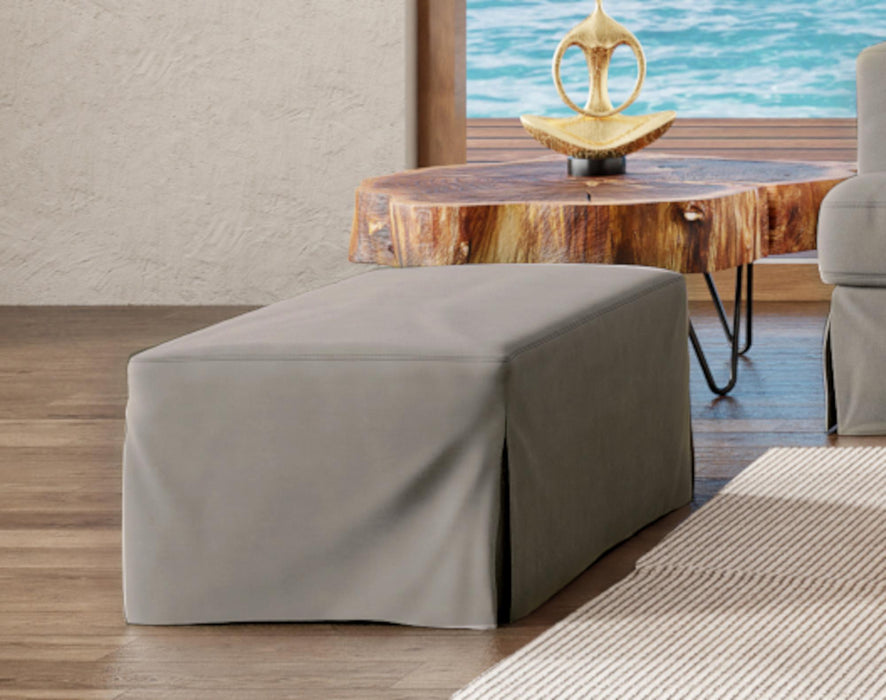 Sunset Trading Newport Slipcovered 44" Wide Ottoman | Stain Resistant Performance Fabric | Gray