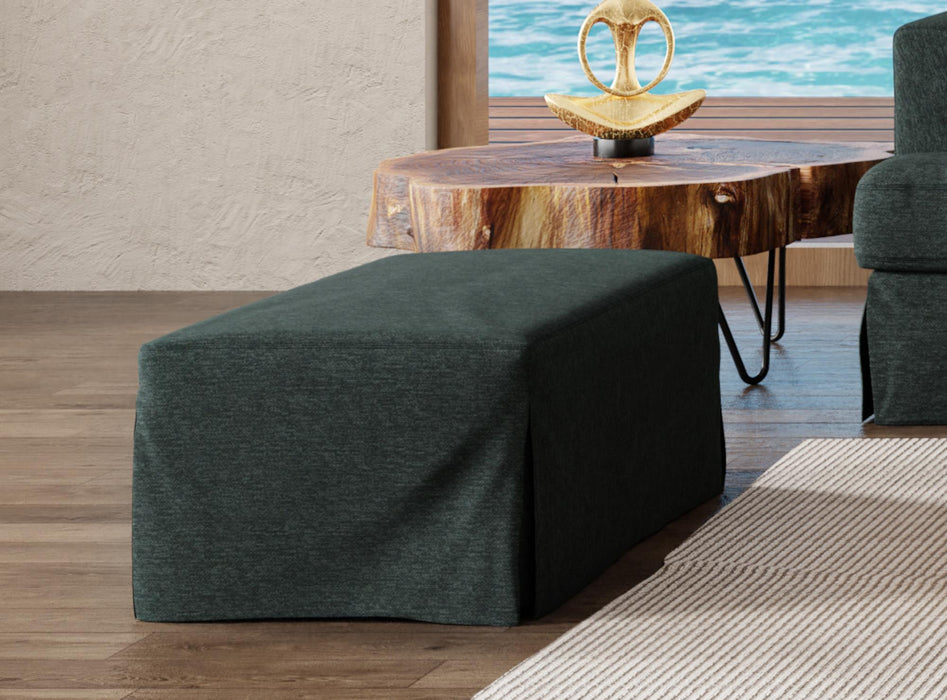Sunset Trading Newport Slipcovered 44" Wide Ottoman | Stain Resistant Performance Fabric | Dark Gray