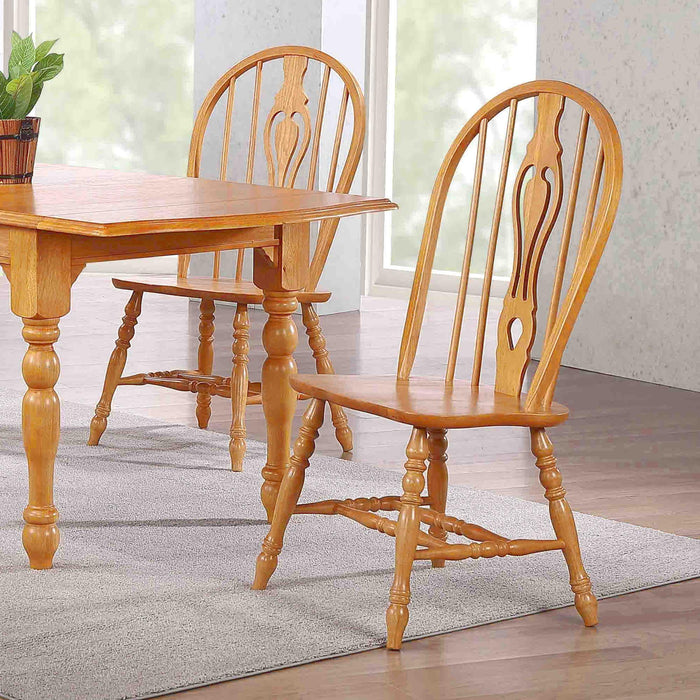 Sunset Trading Oak Selections Keyhole Windsor Dining Side Chairs | Light Oak Solid Wood | Set of 2 | Fully Assembled